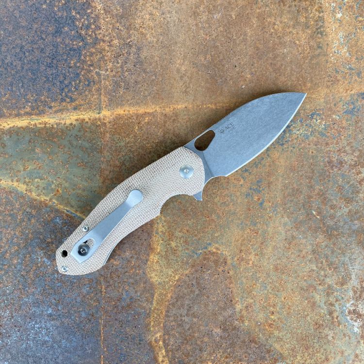 GiantMouse ACE Biblio Natural Canvas Micarta Böhler M390 Stonewashed Blade Titanium Deep Carry Clip